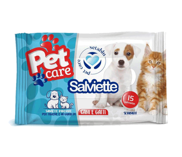 SALVIETTINE UMIDIFICATE PET CANI E GATTI 15 PEZZI